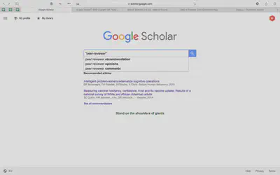 Search expressions suggestions for `peer-reviewer` in Google Scholar
